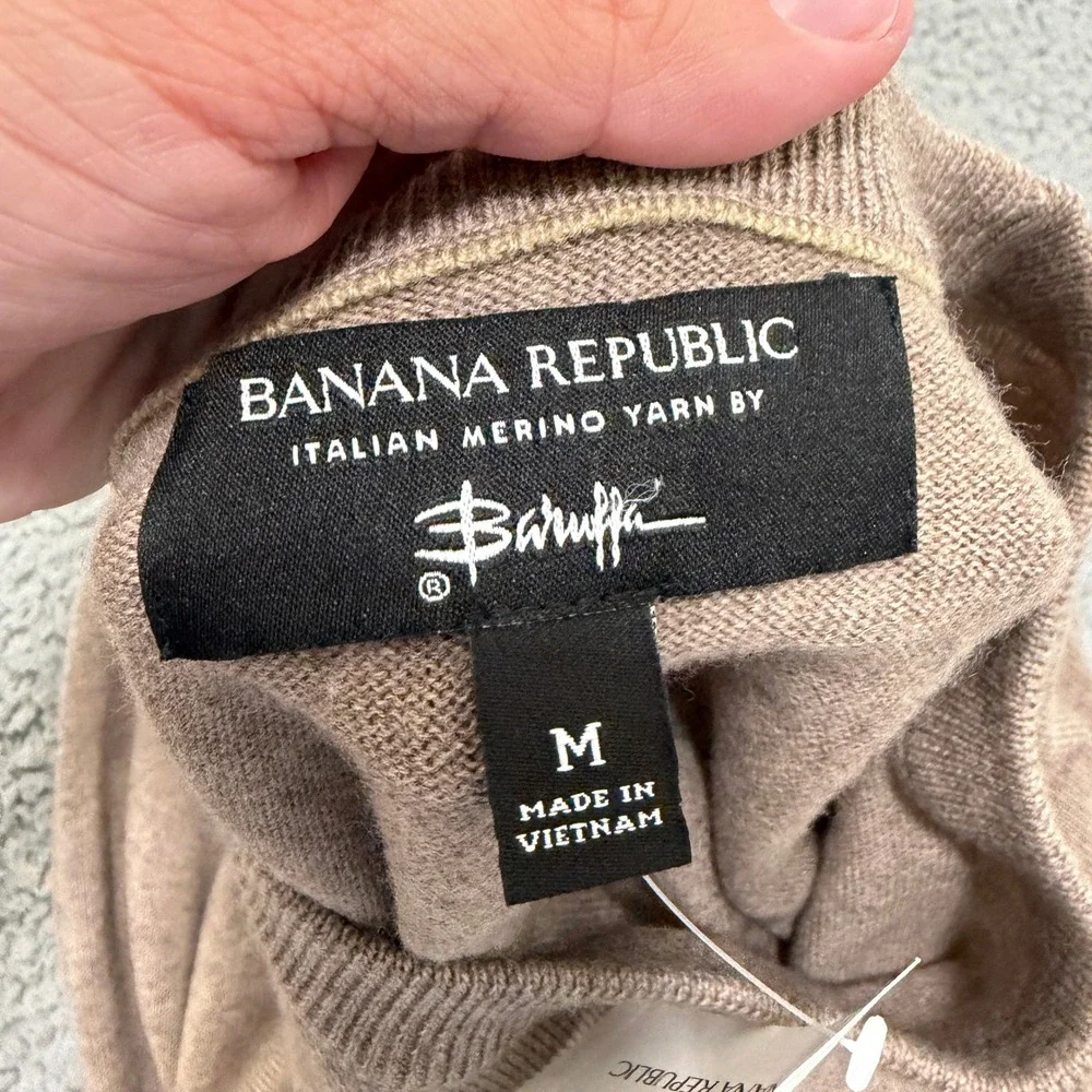 Banana Republic Sweater Mens Medium Italian Merino Wool Crewneck Taupe Brown